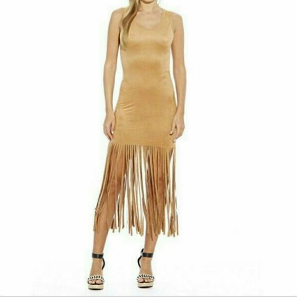 Christian Siriano Dresses & Skirts - Christian Siriano S,M,L, Camel/Tan Fringe Tank Dress